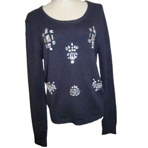 Bisou Bisou Embellished Black Longsleeve Sweatertop Sz M